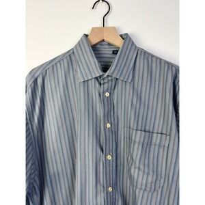 Burberry London Preppy Striped Dress Shirt Gray Long Sleeve Button‎ Up  Large
